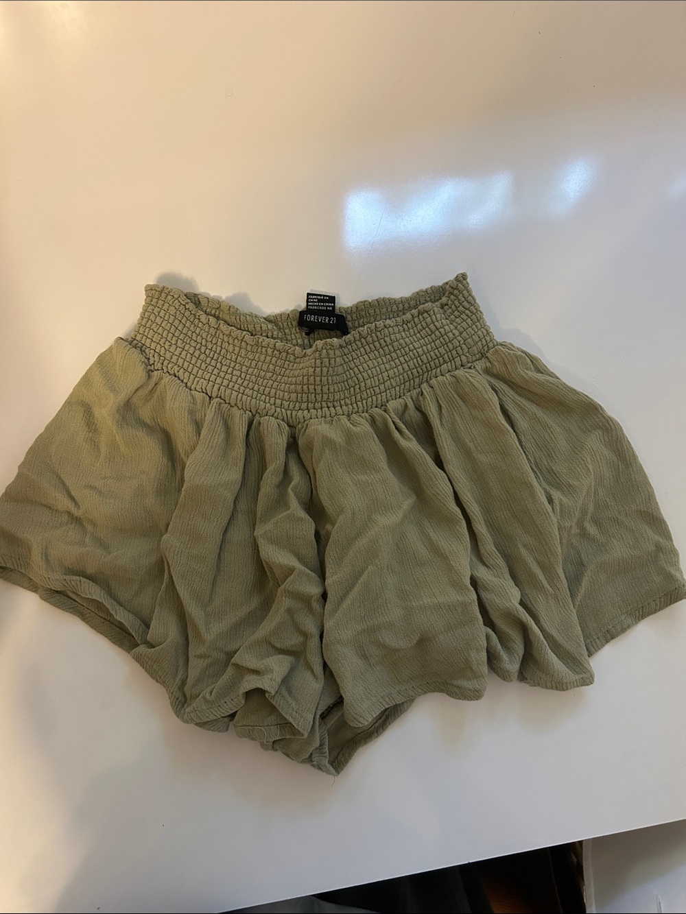 Forever 21 Olive Green High-Waist Smocked Shorts Size XS